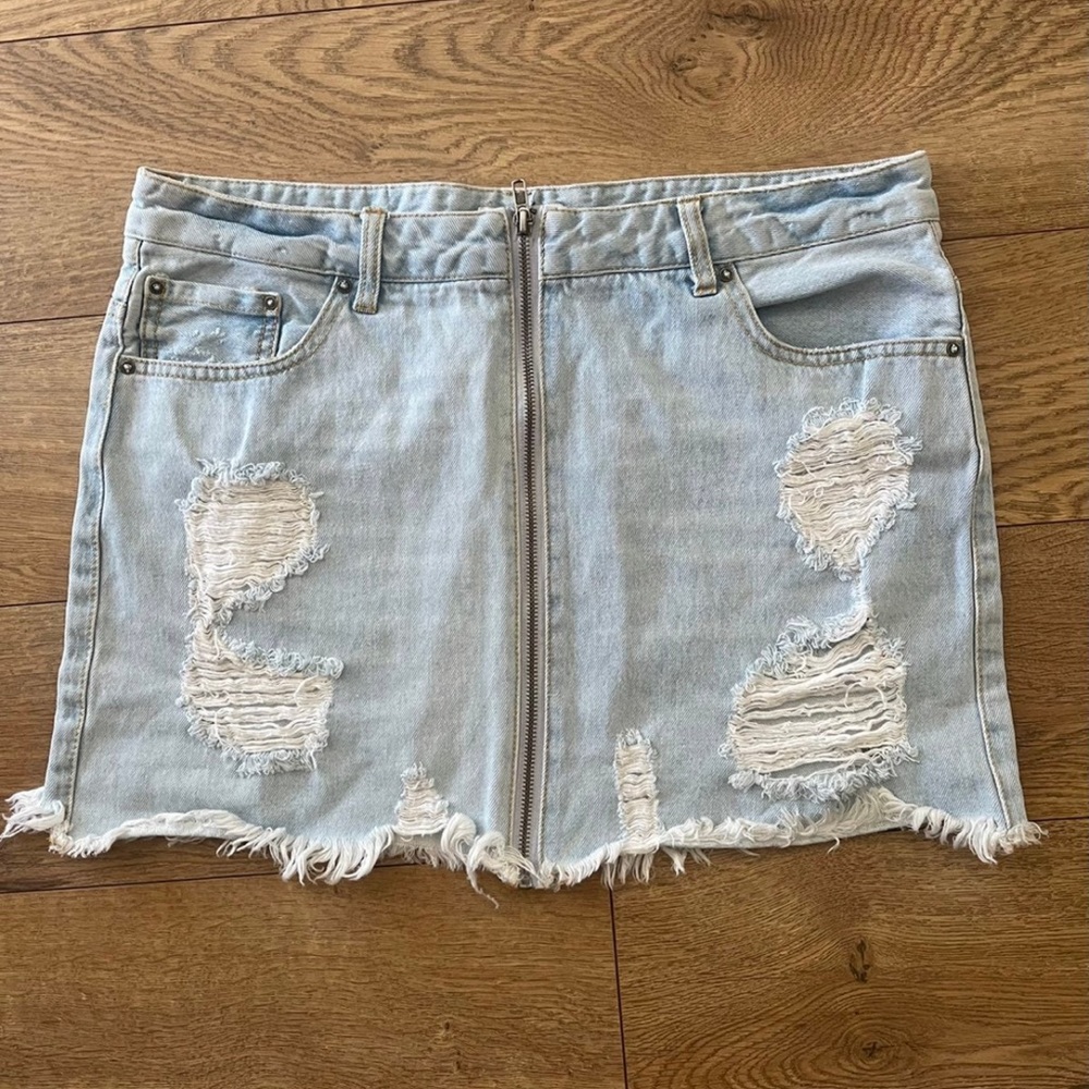 Distressed Light Blue Denim Skirt